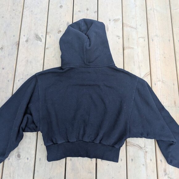 TNA Cozy AF Pullover Hoodie Women's M Black Fleece Cropped Ribbed Hem Casual - Picture 5 of 5